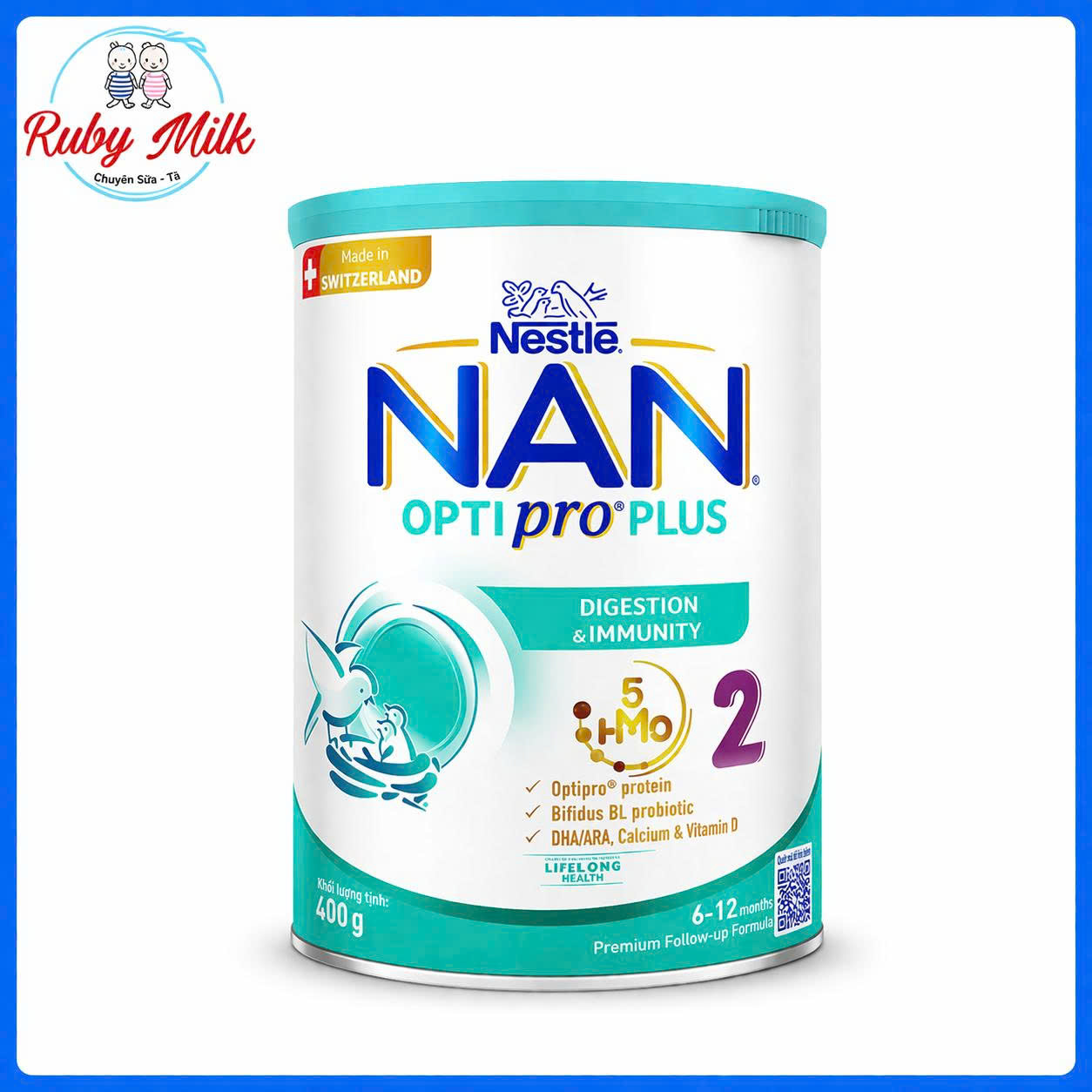Sữa Nan Optipro PLUS 2 Lon 400g, với 5HMO, sản xuất tại Thụy Sỹ (Cho bé 6-12 tháng) (Giao bao bì ngẫu nhiên)