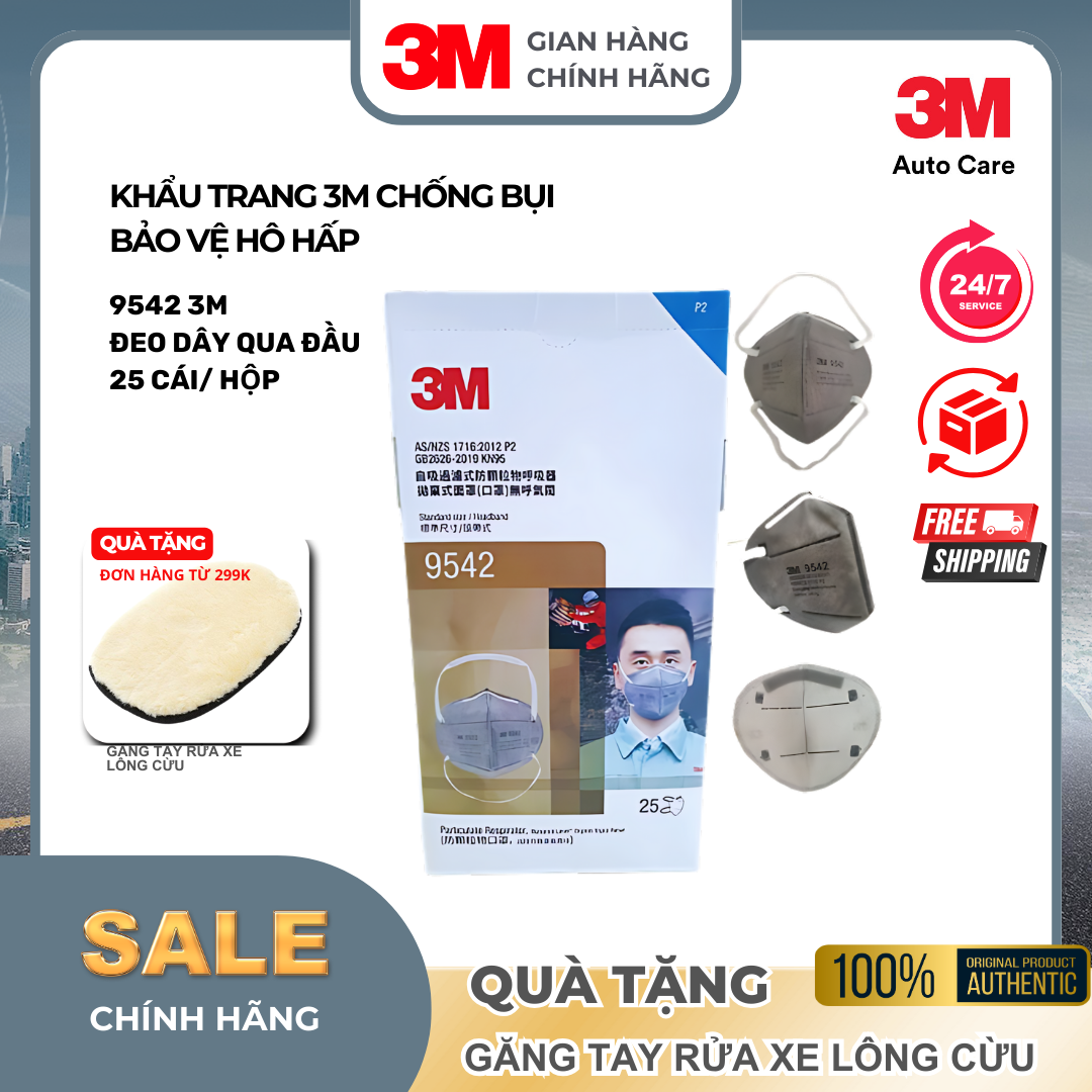 Khẩu trang 3m™ 9542 than hoạt tính lọc 95% bụi mịn pm2.5 & khí thải đạt chuẩn n95