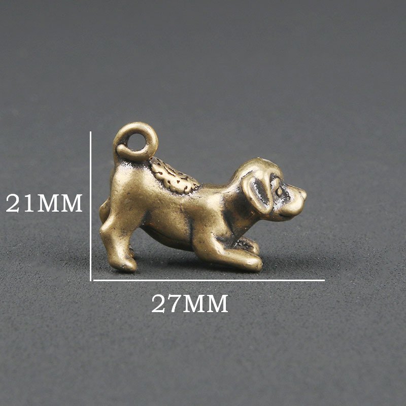 Tượng đồng thau hình chú cún - móc khóa - kích thước: 3.0 x 2.2cm