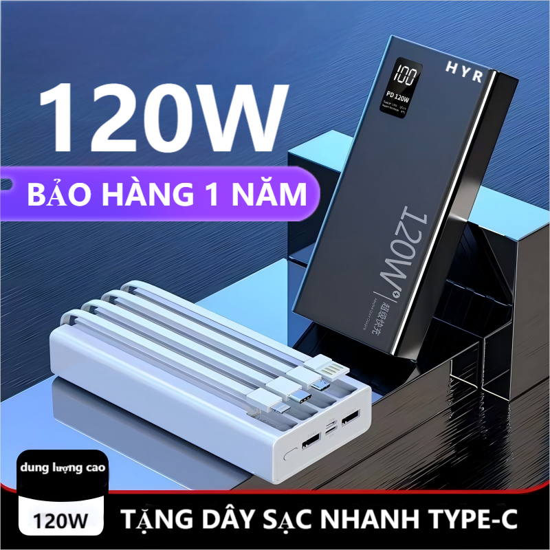 (Free Fast Charging Cable) Portable Power Source 50000Mah 80000Mah Fast Charging 120W Large Capacity Battery Can Charge Multiple Devices