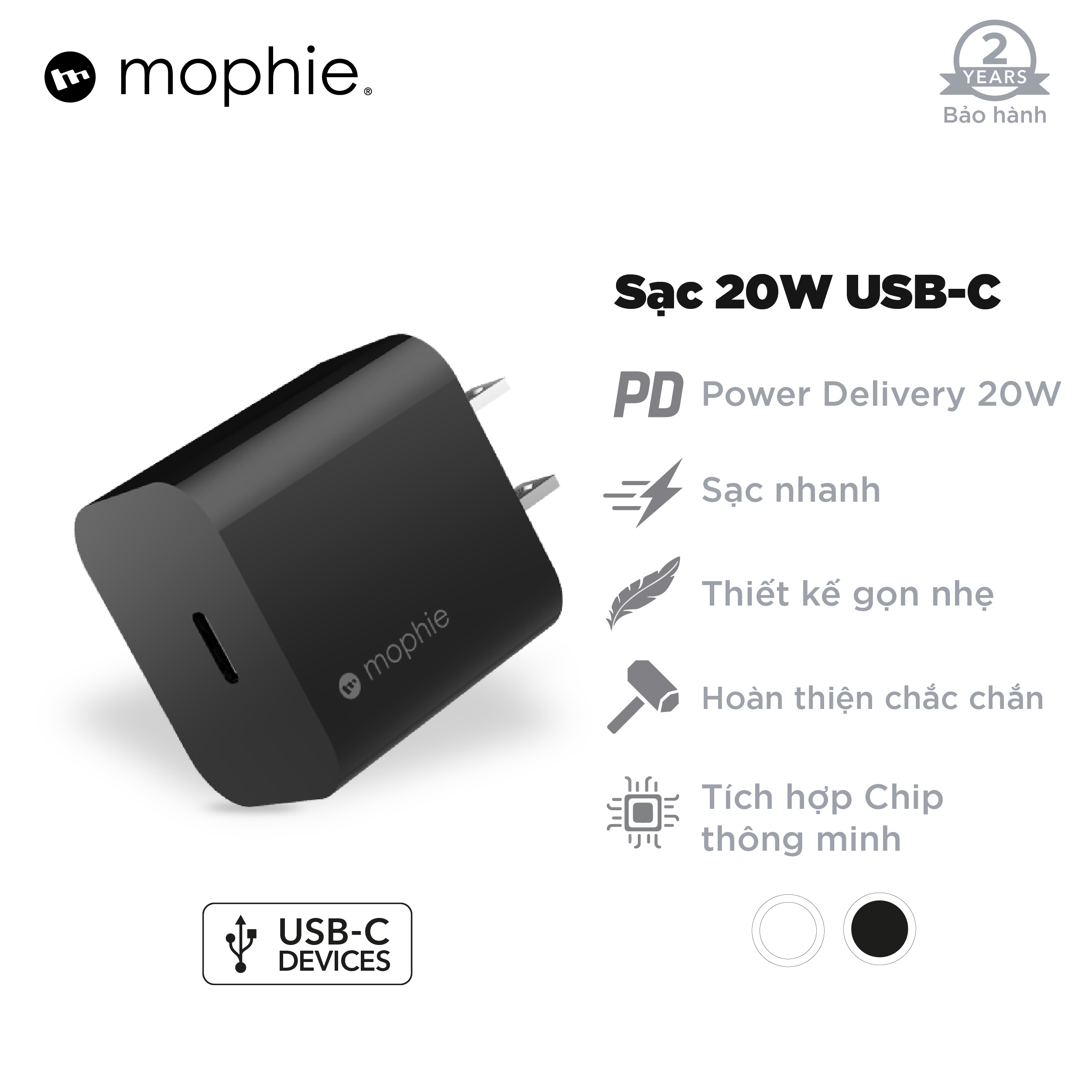Sạc nhanh Mophie Power Delivery 20W 1 USB-C