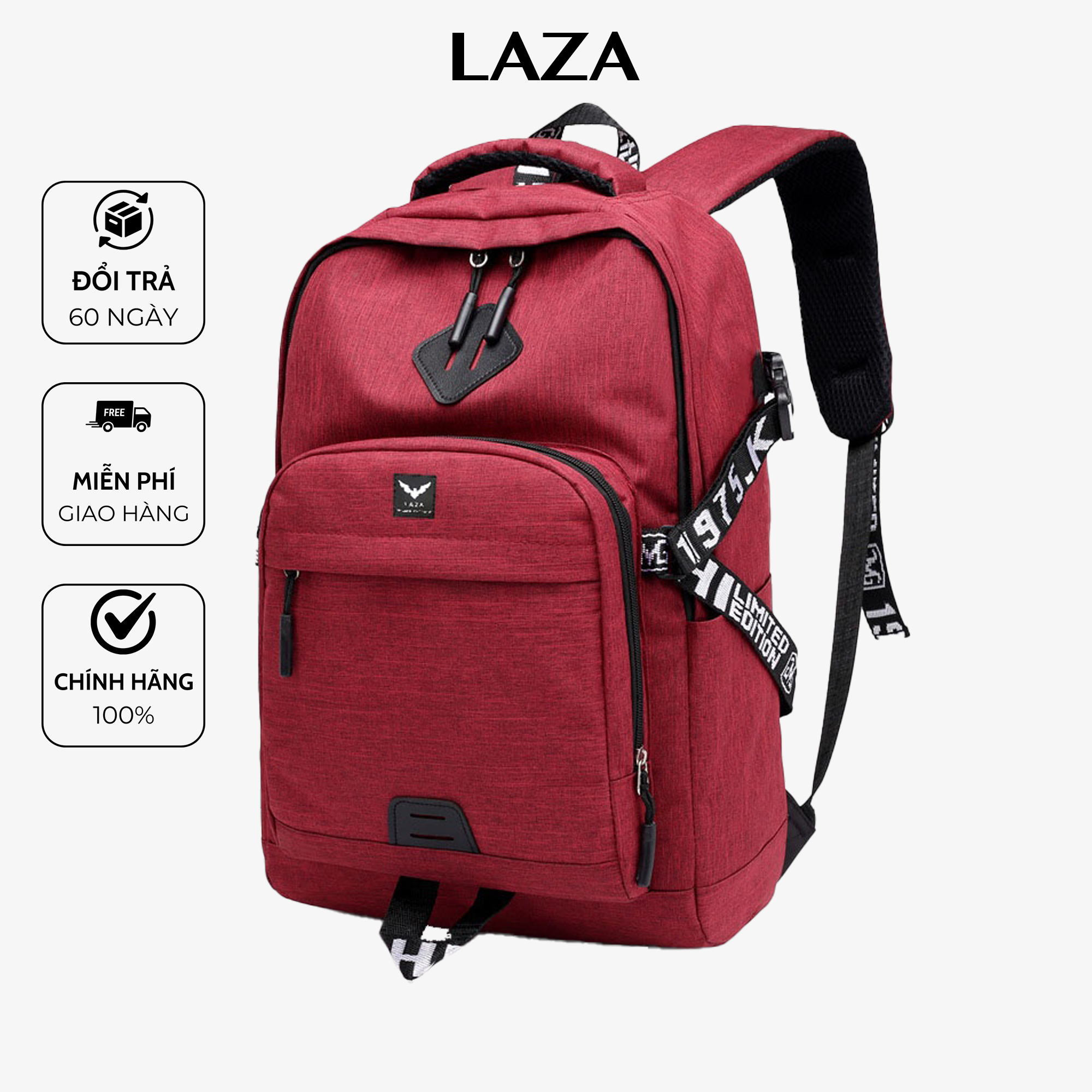 Balo nam nữ thời trang unisex LAZA BL438 - Thiết kế tinh tế chống thấm, có ngăn laptop chống sốc - Thương hiệu LAZA