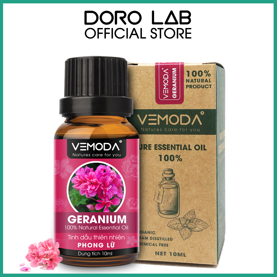 Tinh dầu Phong lữ cao cấp. Geranium Essential Oil. Tinh dầu xông phòng giúp kháng khuẩn, nấm, giảm căng thẳng, lo lắng, chăm sóc da, kháng viêm, lưu thông khí huyết. Tinh dầu thơm phòng cao cấp Vemoda