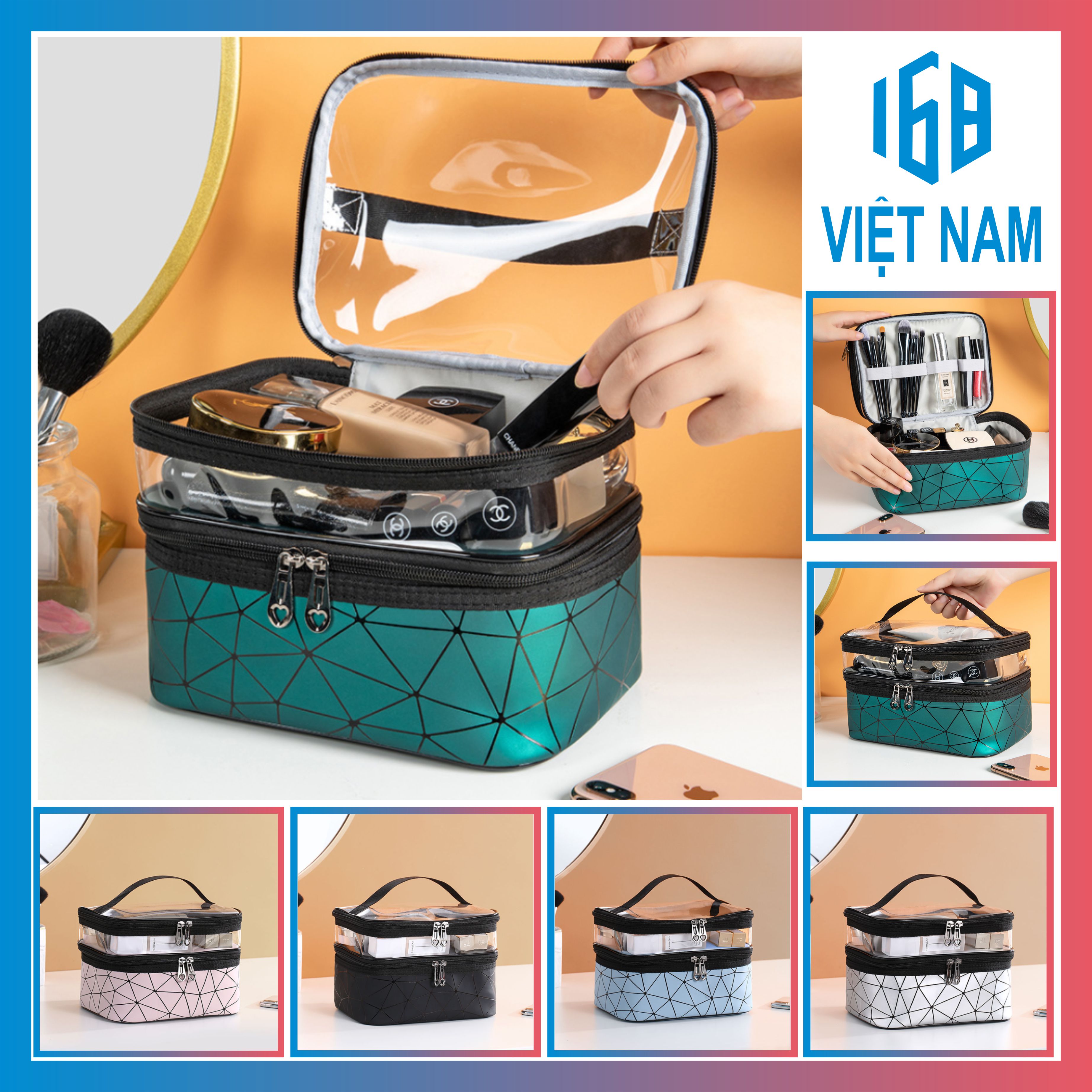 Túi đựng mỹ phẩm 2 tầng cao cấp mẫu mới