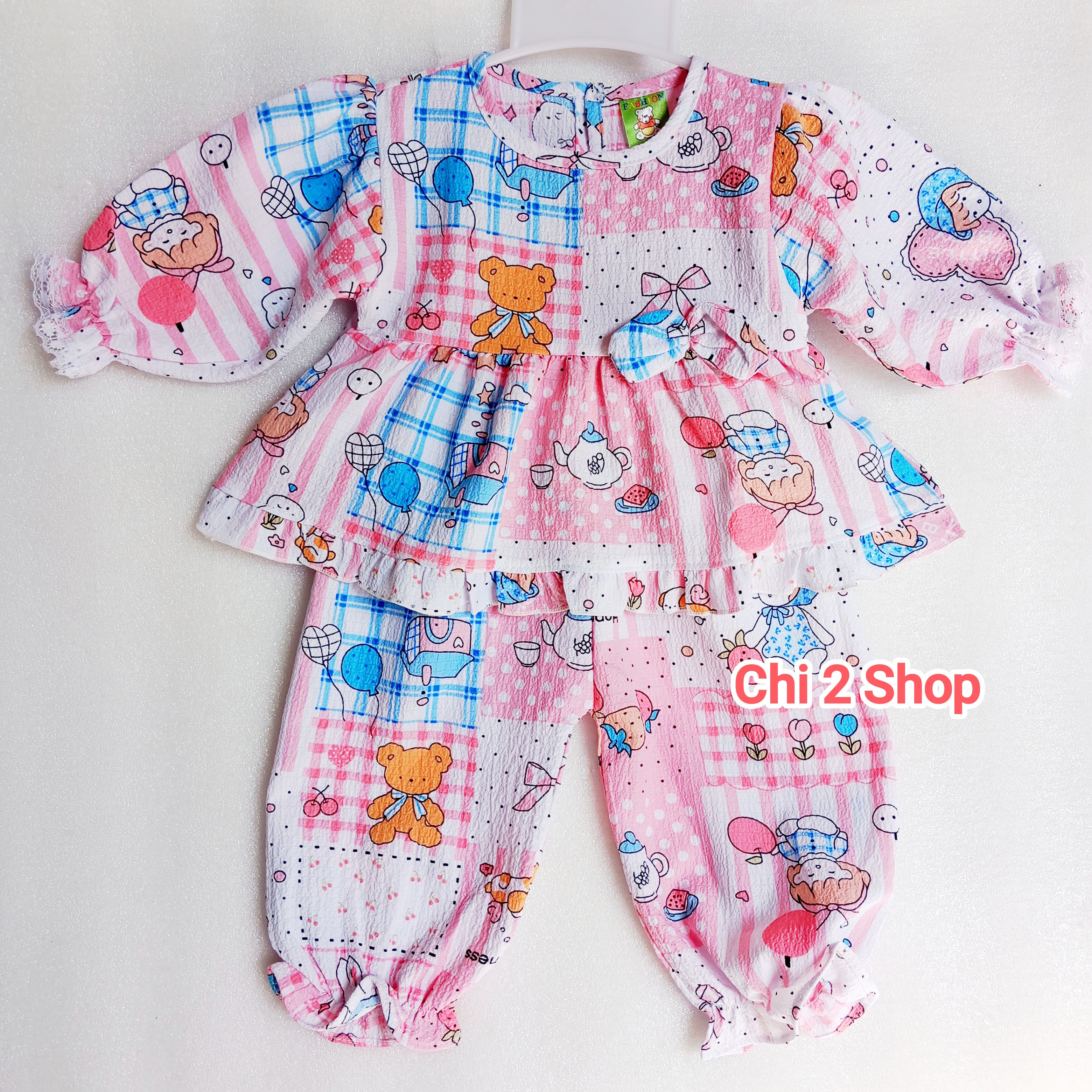 Girls' Long-Sleeved Clothes C2H08, (5-11kg), Rice Foam Set, Newborn Children's Clothes, Children's Clothes under 3 Years Old, Cheap, Cool Home Clothes - 5