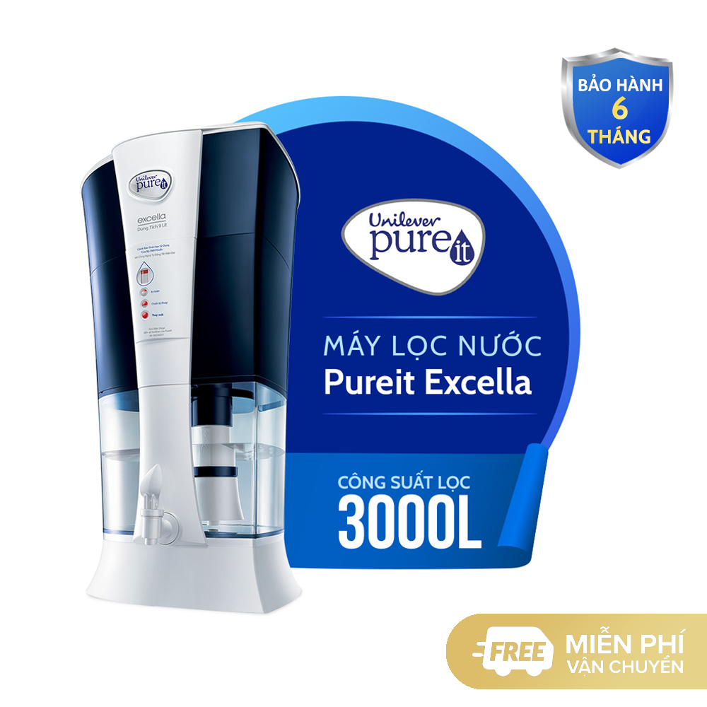 Bình lọc nước Pureit Excella - Lọc 5 bước tiêu chuẩn bảo vệ môi trường Mỹ - Thông báo khi nào phải thay lọc - Hàng chính hãng bảo hành 6 tháng