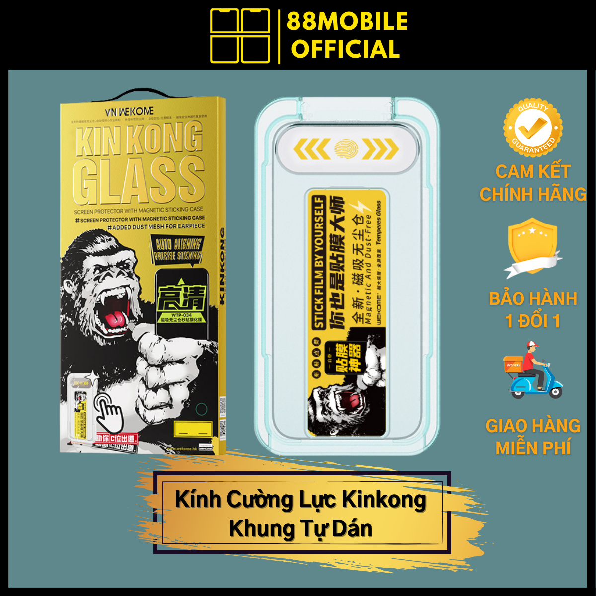 Kính cường lực KingKong WK khung tự dán chống vân tay dành cho điện thoại 11 12 13 14 15 16