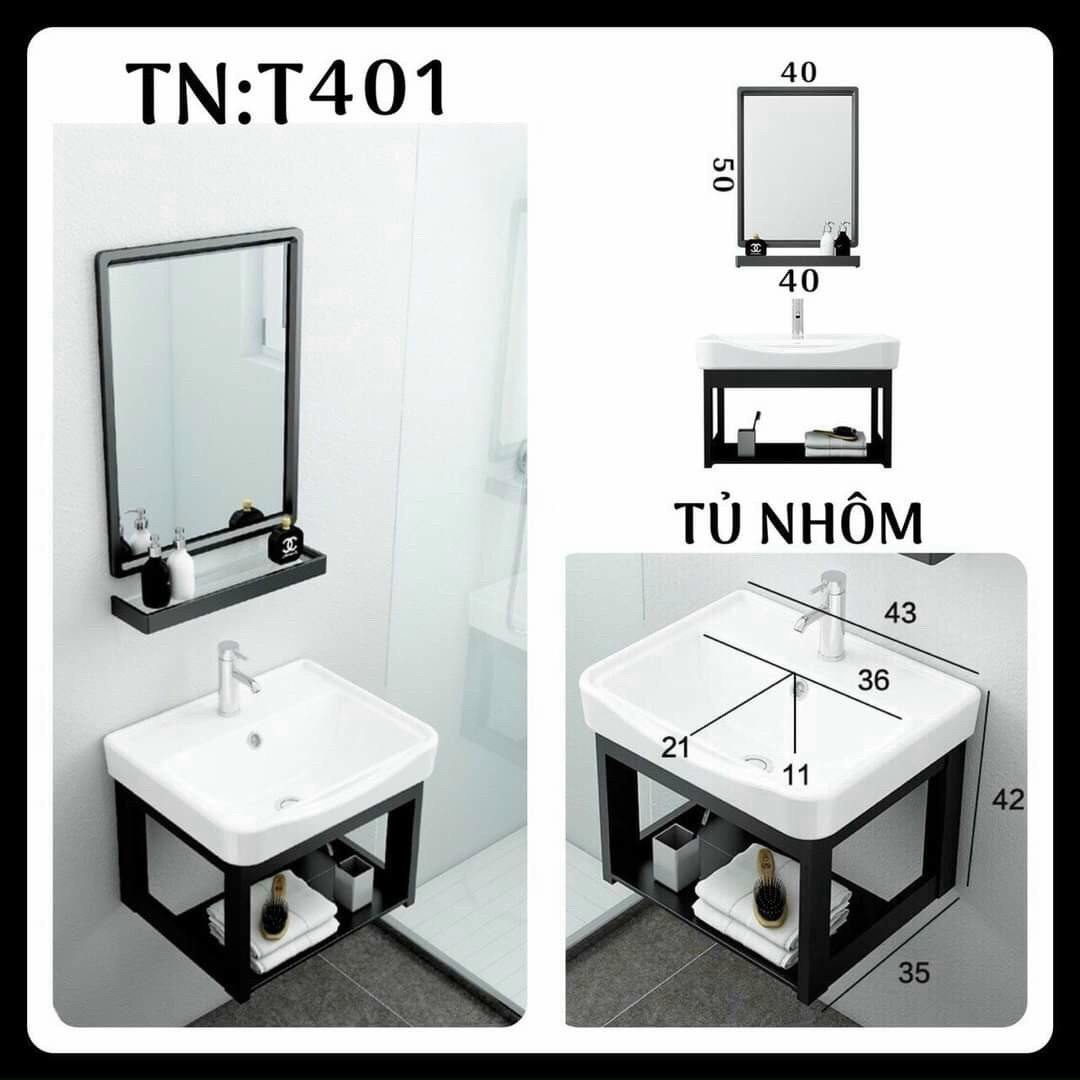 BỘ 4 MÓN: chậu lavabo rửa mặt + khung chân đỡ sơn tĩnh điện đen + Gương + kệ gương
