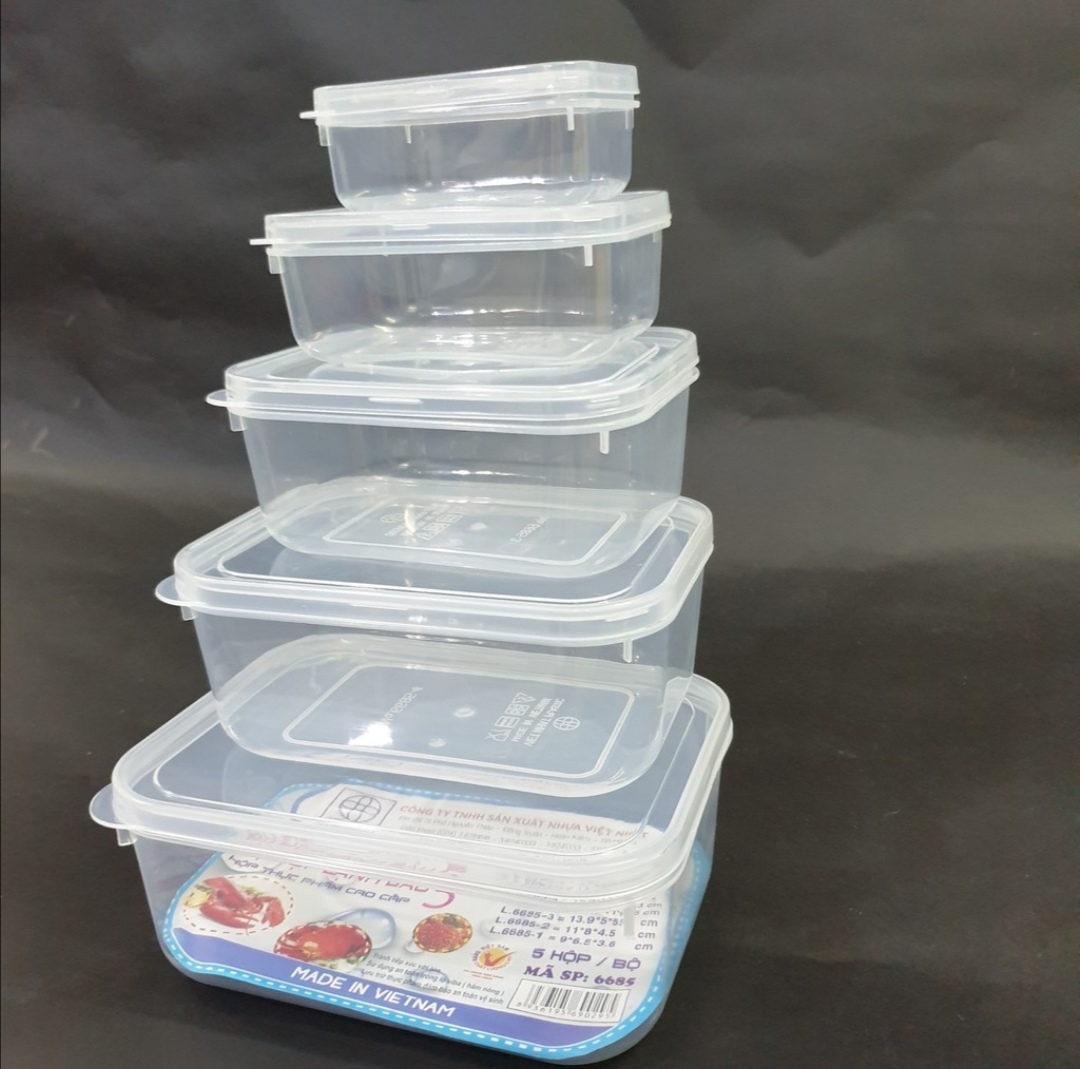 Bộ 5 hộp đựng thực phẩm nhựa Việt Nhật. Hộp bảo quản thức ăn. Hàng Việt Nam chất lượng cao (QK-440)