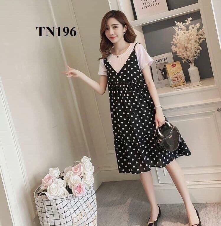 Váy bầu hai dây cổ tròn mới