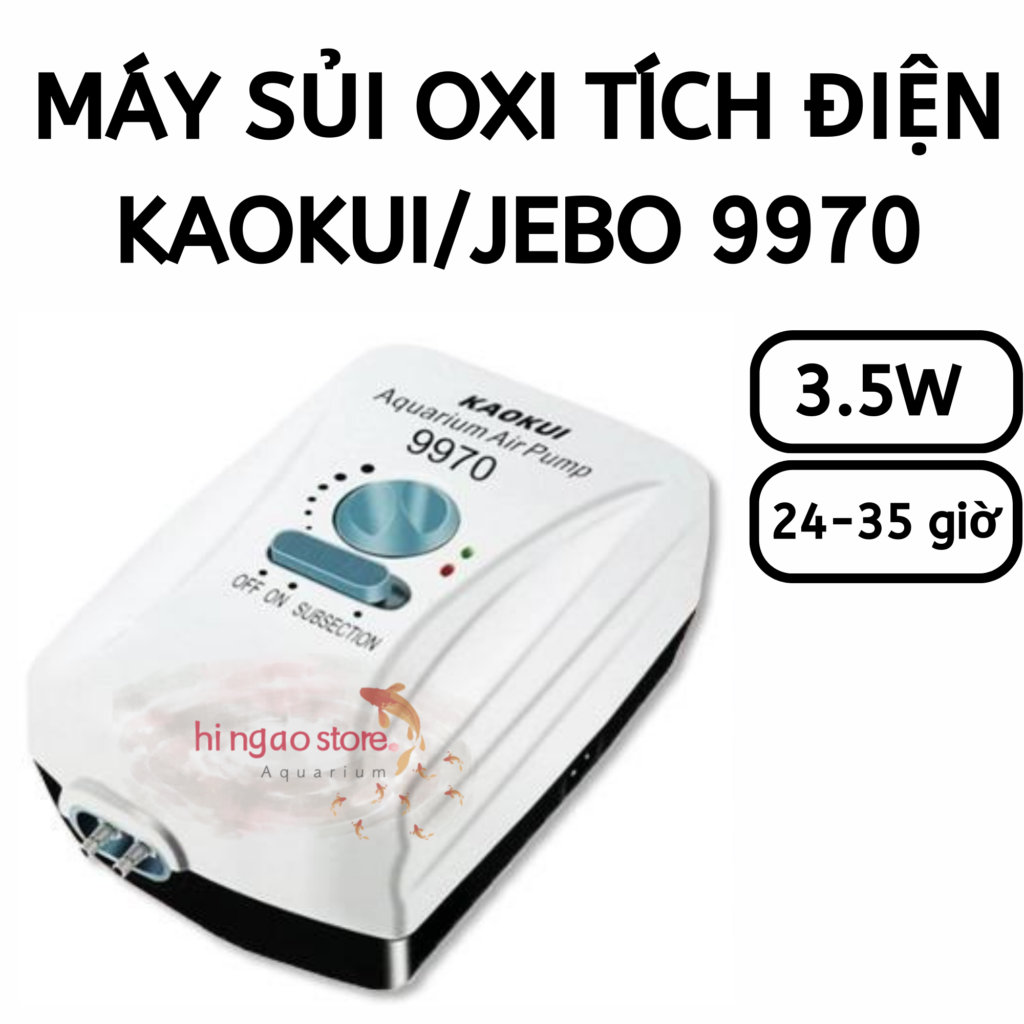 Máy sủi oxy tích điện jebo 9970, kaokui 9970 - máy sủi oxi tích điểm, máy sục oxi, máy bơm oxi - phụ kiện cá cảnh | hingaostore.