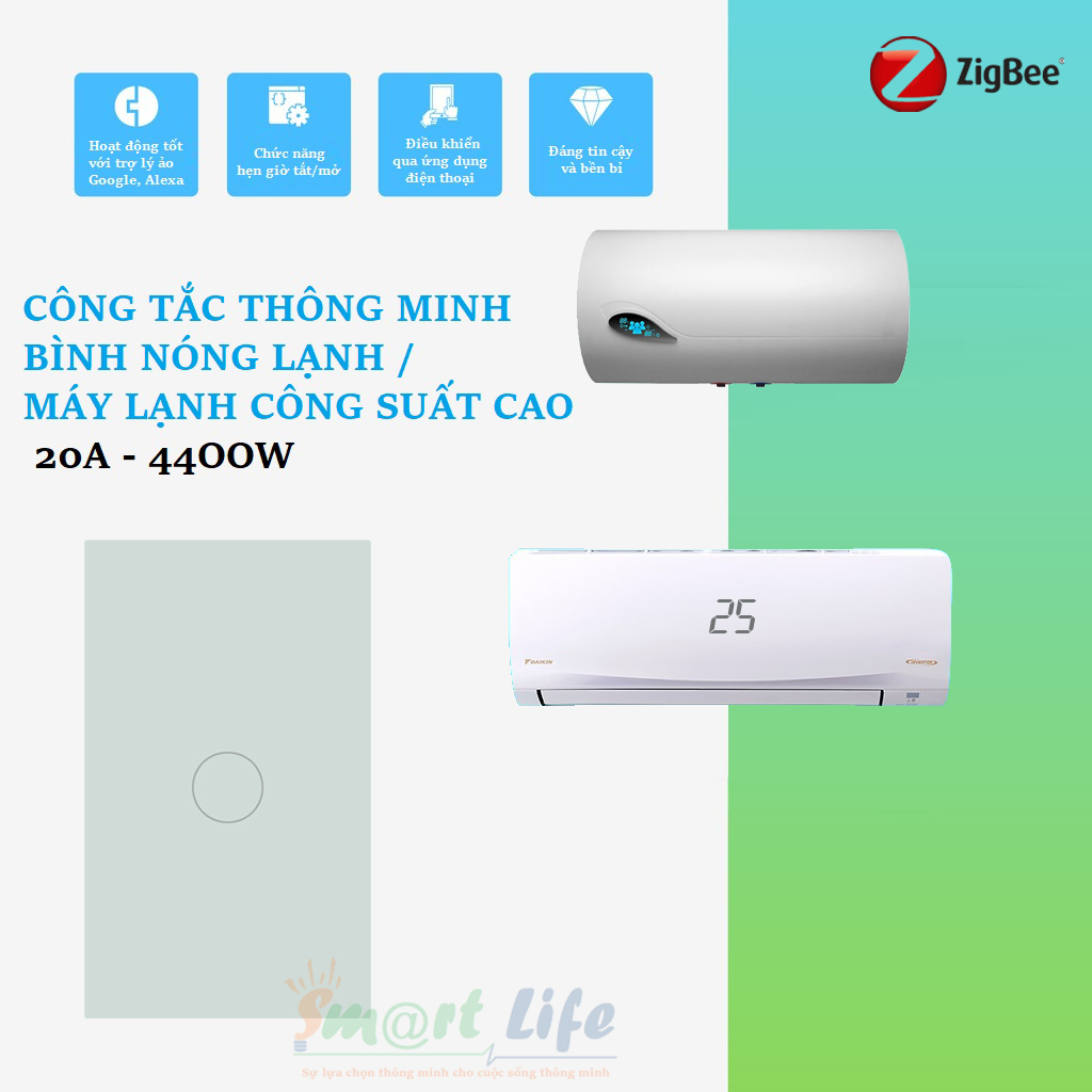 Công tắc bình nóng lạnh/ máy lạnh cao cấp 20A 4400W kết nối Zigbee - Tuya Smart Life boiler switch 20A 4400W