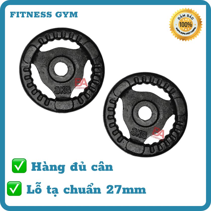Bộ 2 bánh tạ gang 3kg lỗ 27mm
