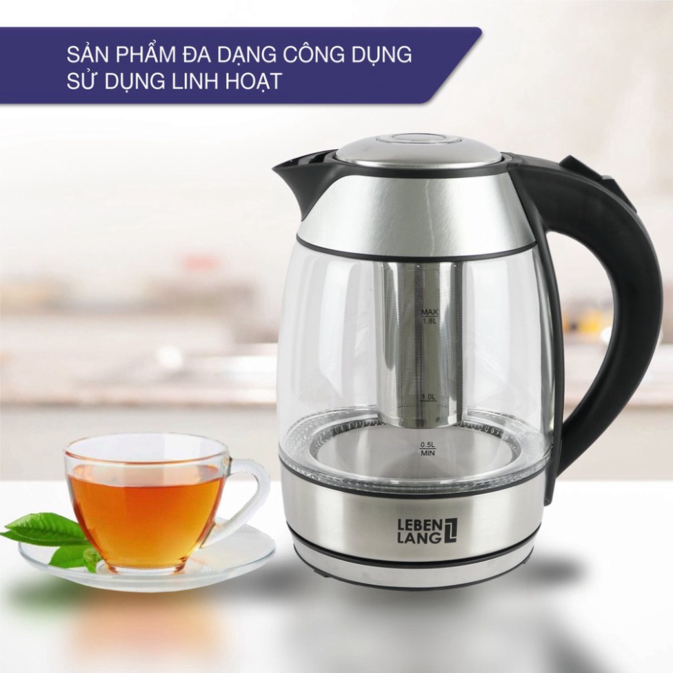 Ấm siêu tốc bình siêu tốc thủy tinh của đức lebenlang lbe2819 1.8l