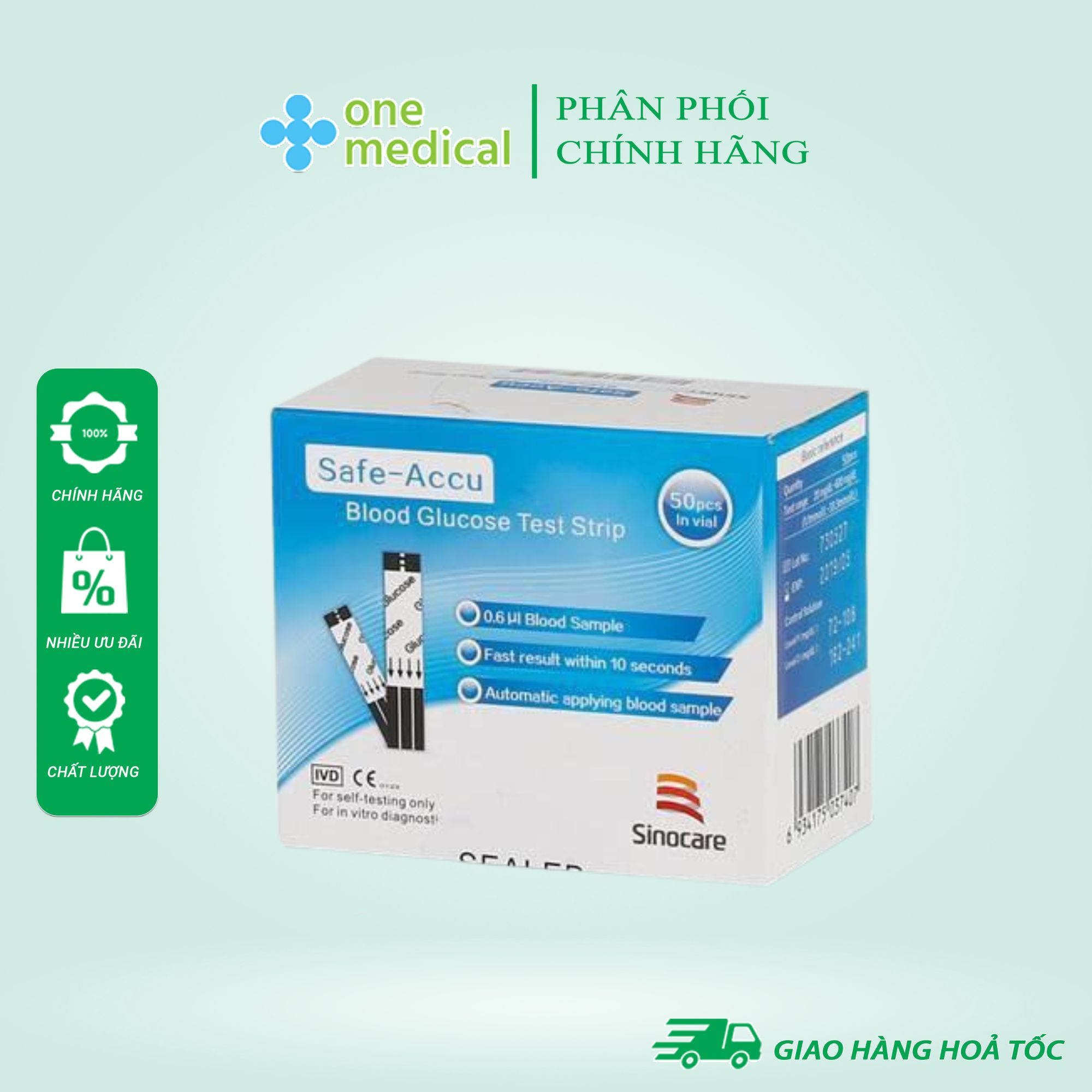 Que thử đường huyết sinocare safe-accu hộp 50 que - hàng chính hãng, date xa