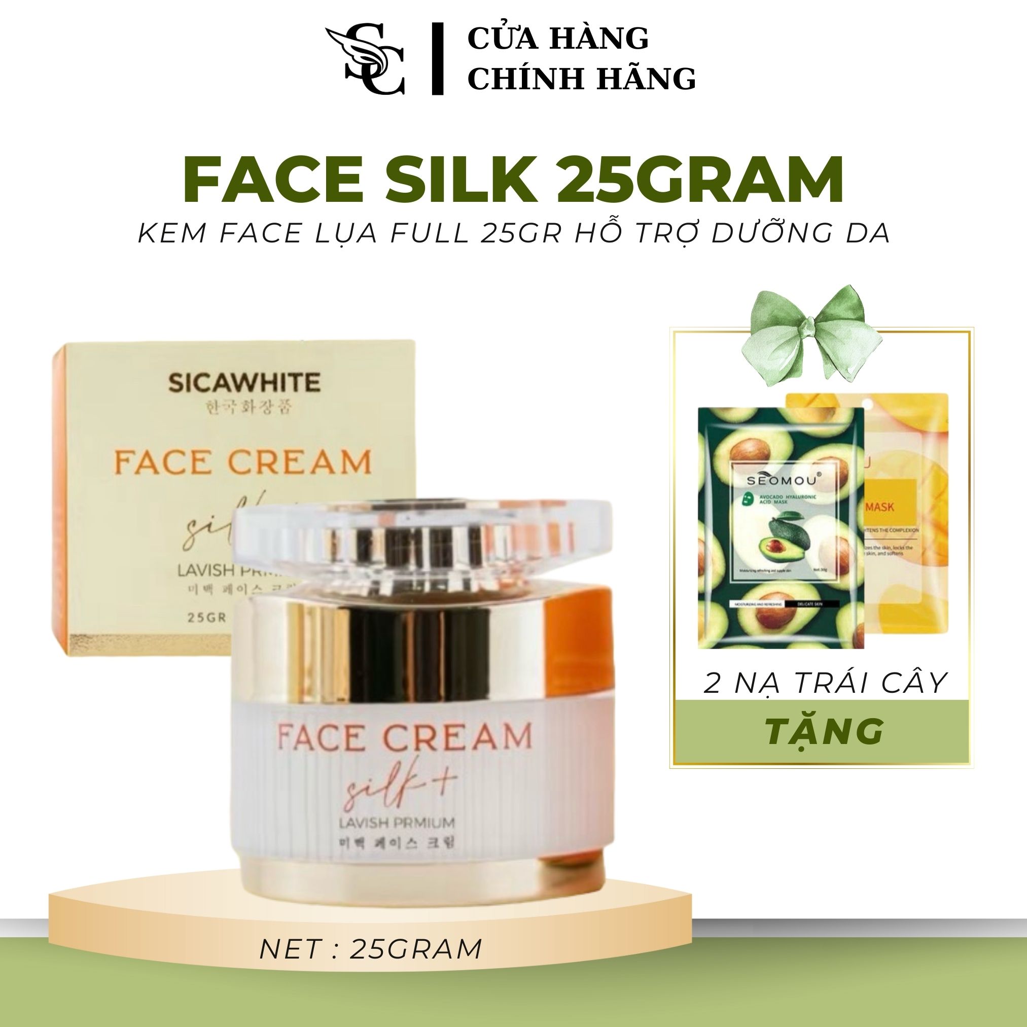 Kem face lụa sica white dưỡng trắng da, ngừa lão hóa, face lụa tinh chất cá tằm vàng, face silk dưỡng trắng hồng da