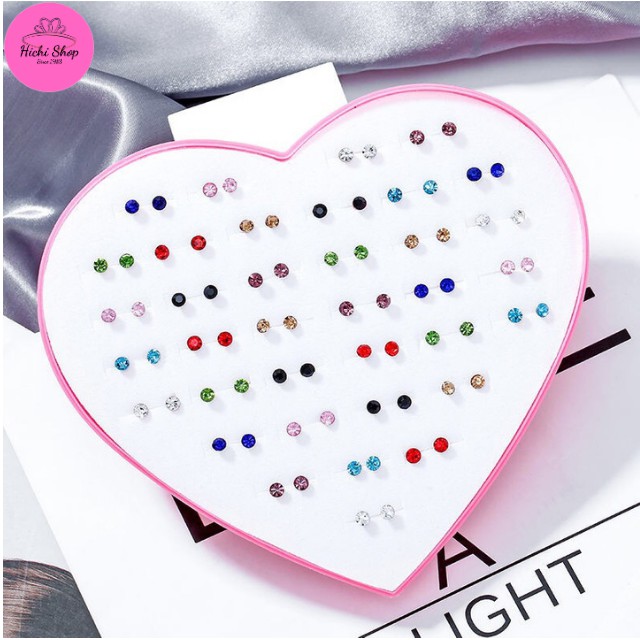 [36 đôi] Set Hoa Tai Hộp Trái Tim, Khuyên Tai Nữ, Bông Tai Nụ Phụ Kiện Hoa Tai Mới Nhất Tại Hichi Shop Trẻ Trung Năng Động