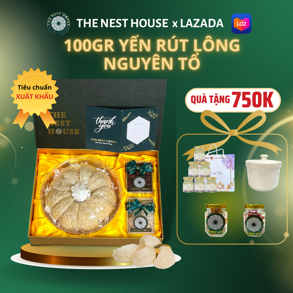 Tổ yến rút lông nguyên tổ xuất khẩu - yến sào cao cấp kèm hộp túi The Nest House