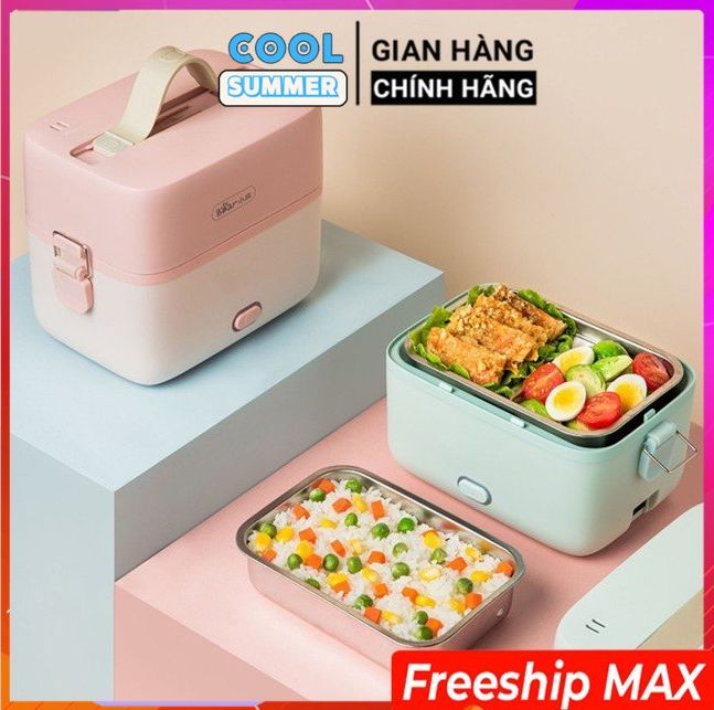 Hộp cơm hâm nóng, hộp đựng cơm đi làm, hộp cơm cắm điện bear dfh-b12e1, 2 tầng 3 ngăn, inox304 cao cấp – nấu chín, hâm nóng, giữ nhiệt thức ăn cực tốt – bảo hành 12 tháng