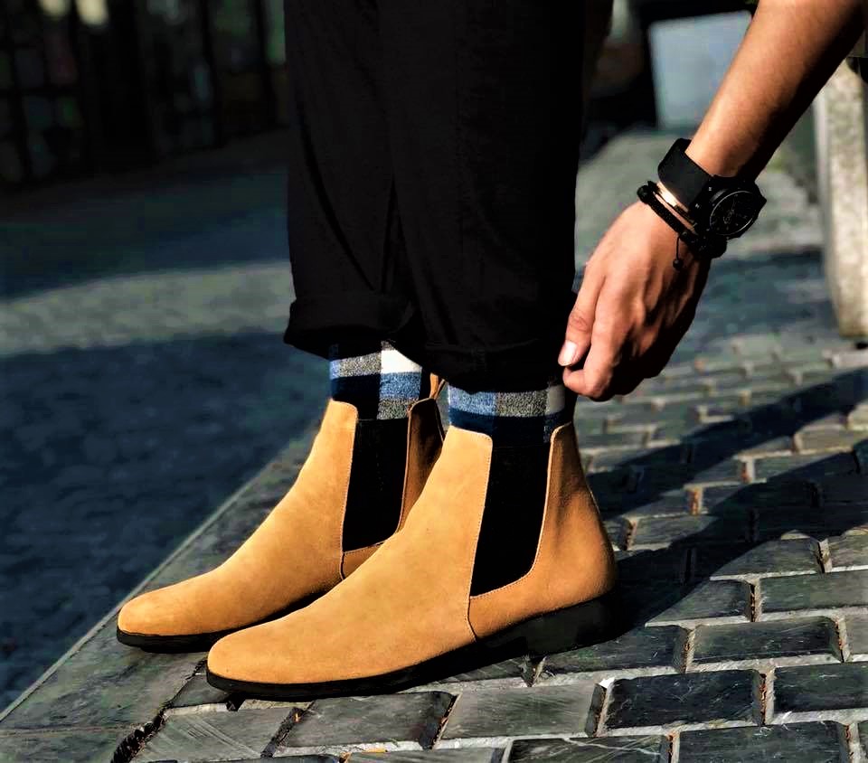 Giày Chelsea Boot Nam Da Bò Lộn Đế Cao Su Bảo Hành 12 Tháng