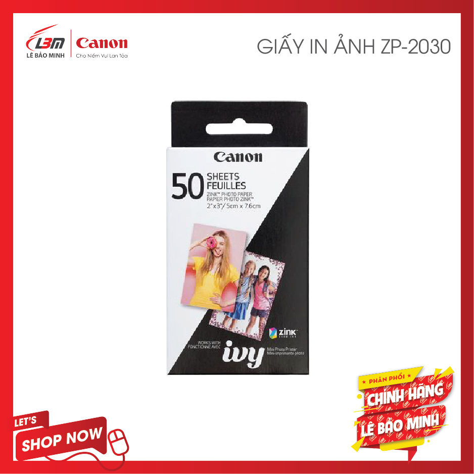 Giấy In Ảnh ZP-2030 Zink Dành Cho Máy Canon Mini Photo Printer PV-123 - Hàng Chính Hãng