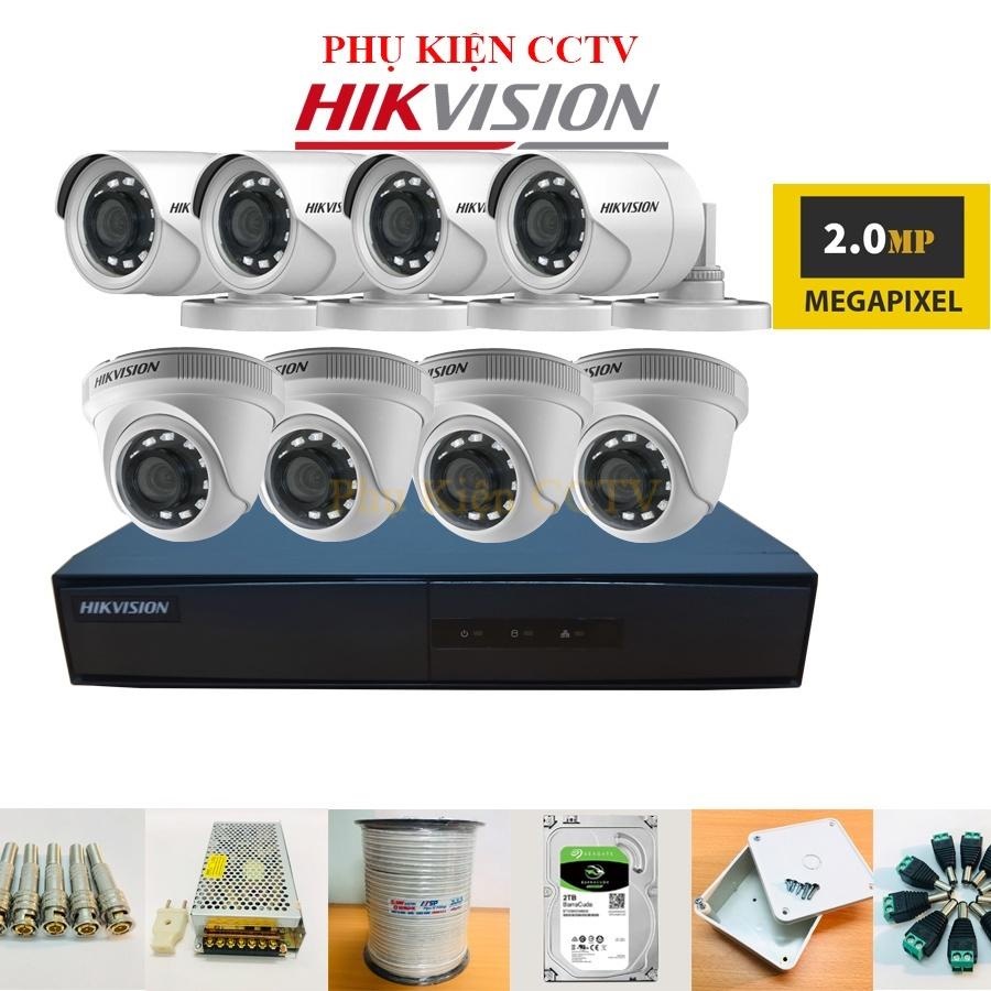Trọn bộ camera 5/6/7/8 mắt hikvision 2mp full hd 1080p, đầy đủ phụ kiện lắp đặt, ổ cứng tùy chọn