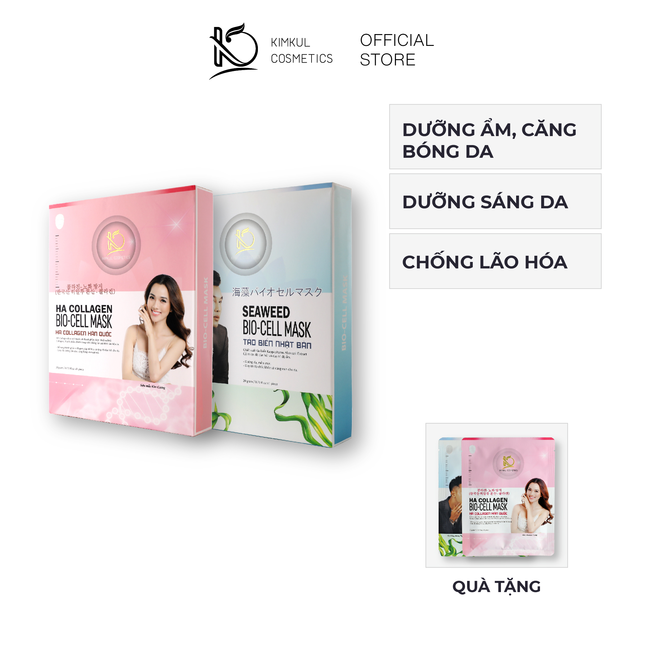 Combo 2 Hộp mặt nạ Seaweed Bio-Cell Mask & HA Collagen Bio-Cell Mask - Tặng 2 miếng mặt nạ Seaweed Bio-Cell Mask & HA Collagen Bio-Cell Mask cho đơn trên 400k