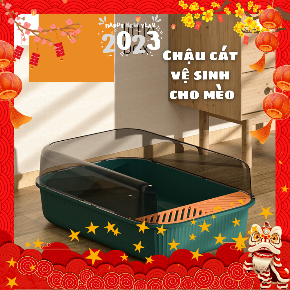 Chậu cát mèo | Chậu cát vệ sinh cao cấp cho mèo thành trong suốt