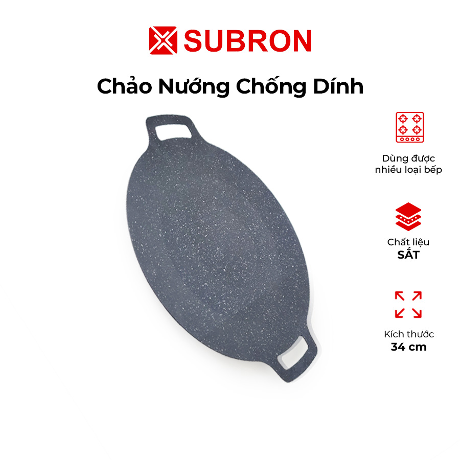 Chảo nướng thịt chống dính Hàn Quốc size 34 cm, chảo nướng bbq không dầu chống dính vân đá dùng được cho mọi loại bếp