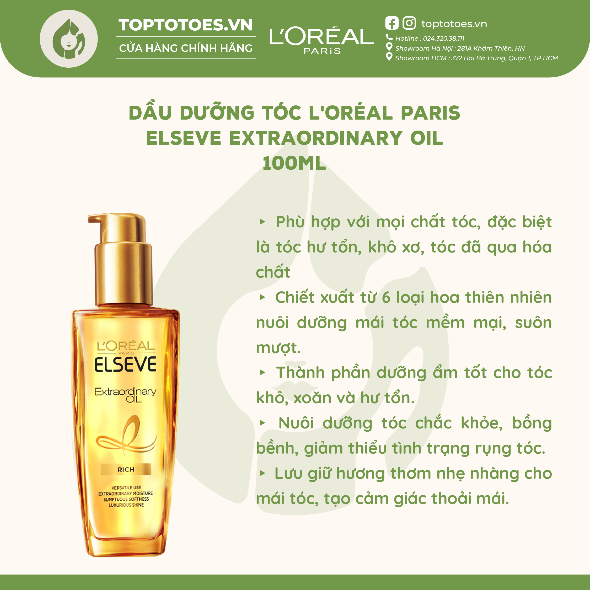 Dầu dưỡng tóc LOréal Paris Elseve Extraordinary Oil giúp tóc bóng mượt  chai 100ml 072023  nhathuocankhangcom