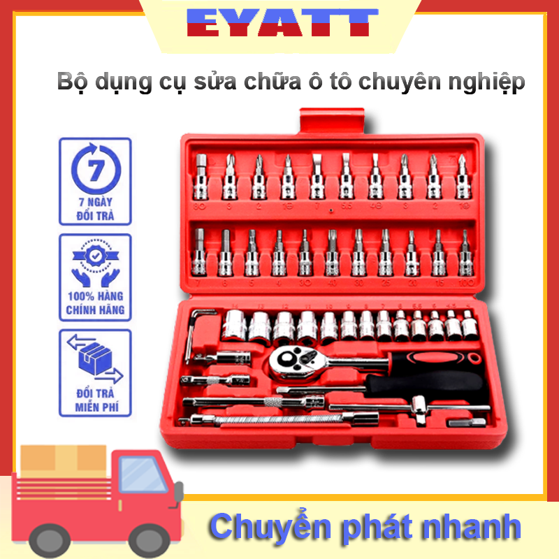 Bộ dụng cụ sửa chữa ô tô và xe máy, dụng cụ phần cứng tay sửa chữa ô tô cầm tay đa chức năng, bộ 46 món chất lượng cao