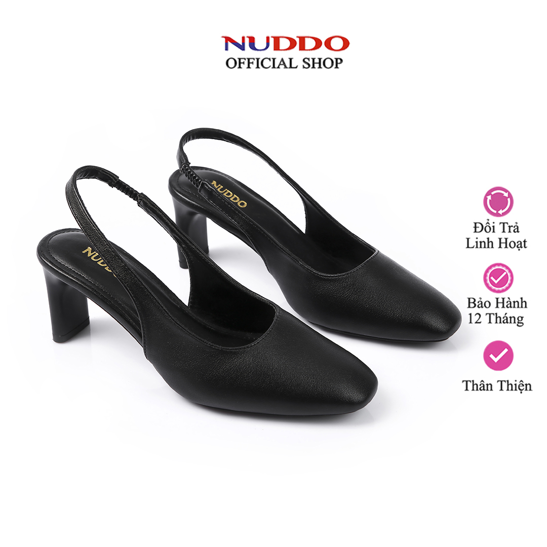 Giày cao gót bít mũi nữ đế vuông 7 phân, guốc hở gót mũi vuông dáng slingback thời trang nuddo _ nb016