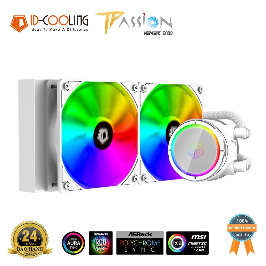 ♀ Tản nhiệt nước CPU AIO ID-COOLING ZOOMFLOW 240XT 240-XT SNOW EDITION - Chính hãng BH 2 năm LED ARGB 5v Rainbow trắng