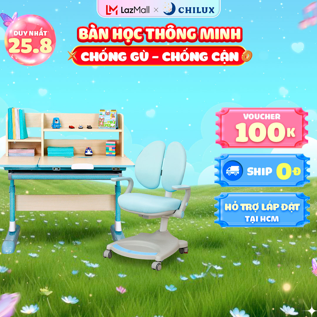 Bàn học cho bé Chilux Smart L cao cấp, thông minh chống gù, chống cận.
