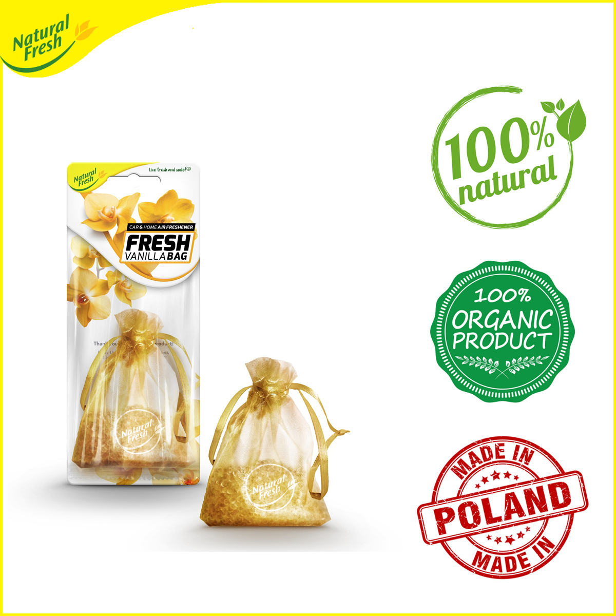 Túi sáp thơm treo ô tô tủ quần áo mùi Vanila Elix Natural Fresh SP015 - Tốc Độ 247 Dùng túi thơm để khử mùi nội thất ô tô để lâu Giúp tinh thần tỉnh táo sản khoái Không gây hại cho sức khỏe người dùng