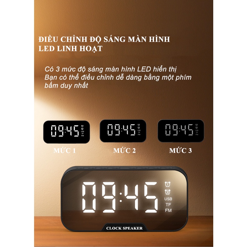 Loa bluetooth mini clock speaker G10, loa không dây kiêm đồng hồ để bàn mini đo nhiệt độ kèm đèn ngủ