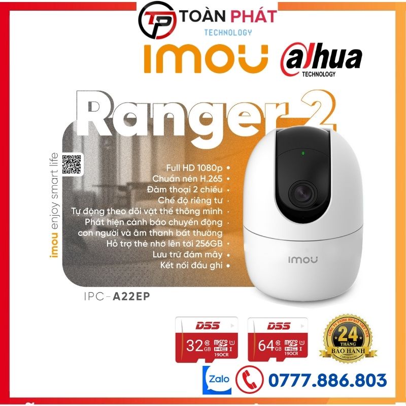 Camera wifi imou A22P 2M Renger2 Chính hãng, camera an ninh full HD giá rẻ