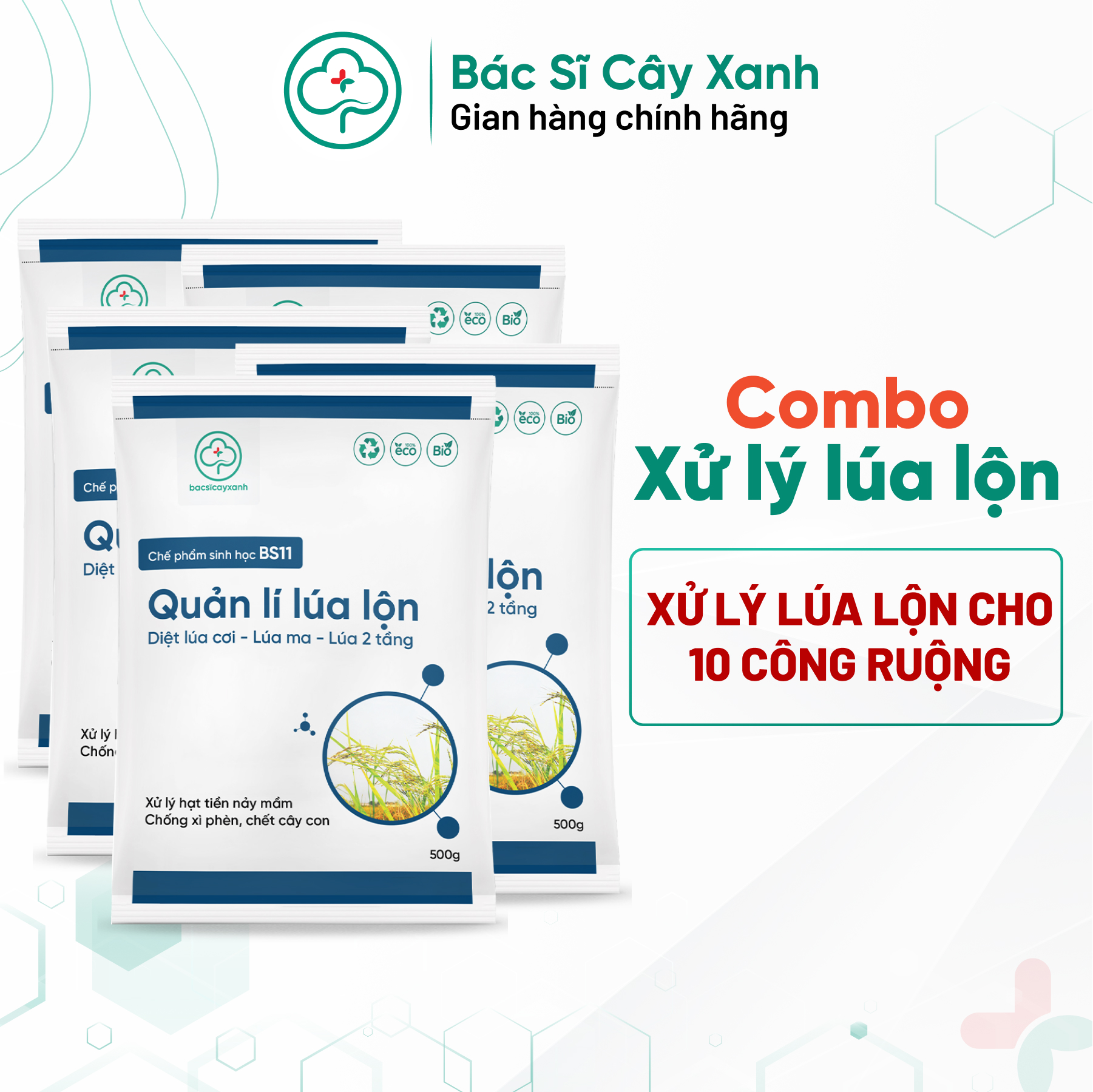 Combo 5 gói xử xử lý lúa lộn, lúa cỏ, lúa 2 tầng BS11 Quản lý lúa lộn NSX Bacsicayxanh