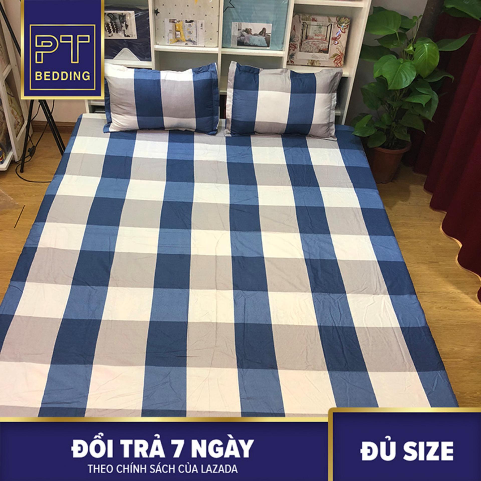 Bộ ga gối - Set ga gối - Ga chun bọc và 2 vỏ gối Xanh Phối Trắng  Họa Tiết Kẻ Caro  SGG3