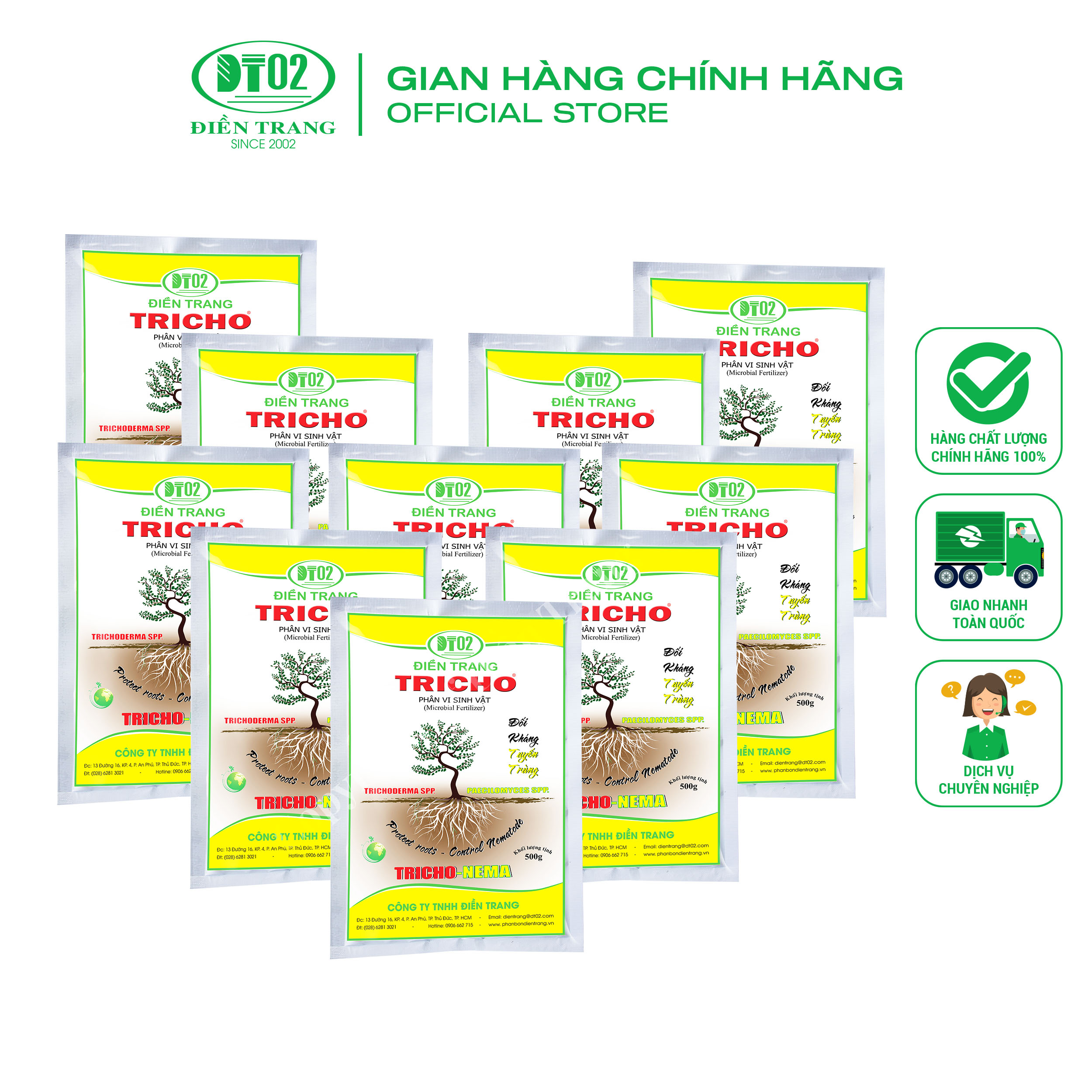 Compo 10 gói Phân vi sinh vật Điền Trang Tricho NEMA 500g, Đối kháng tuyến trùng và nấm bệnh gây hại