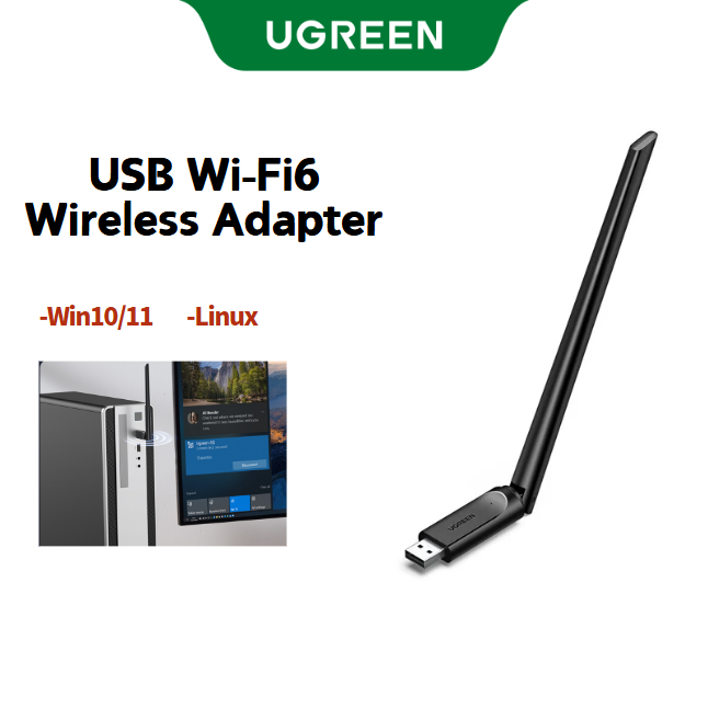  UGREEN Bộ điều hợp không dây AX900 USB WiFi 6 Dongle Wireless Adapter with External Antenna for Desktop PC 5G 2.4G WiFi Dongle Mini Wireless USB Computer Network Adapter Compatible with Windows 11 10 Linux Model:35265 