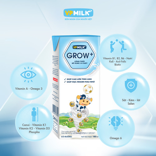 4 Hộp Sữa Tiệt Trùng VPMilk Grow+ 180 ml - Vị ngẫu nhiên