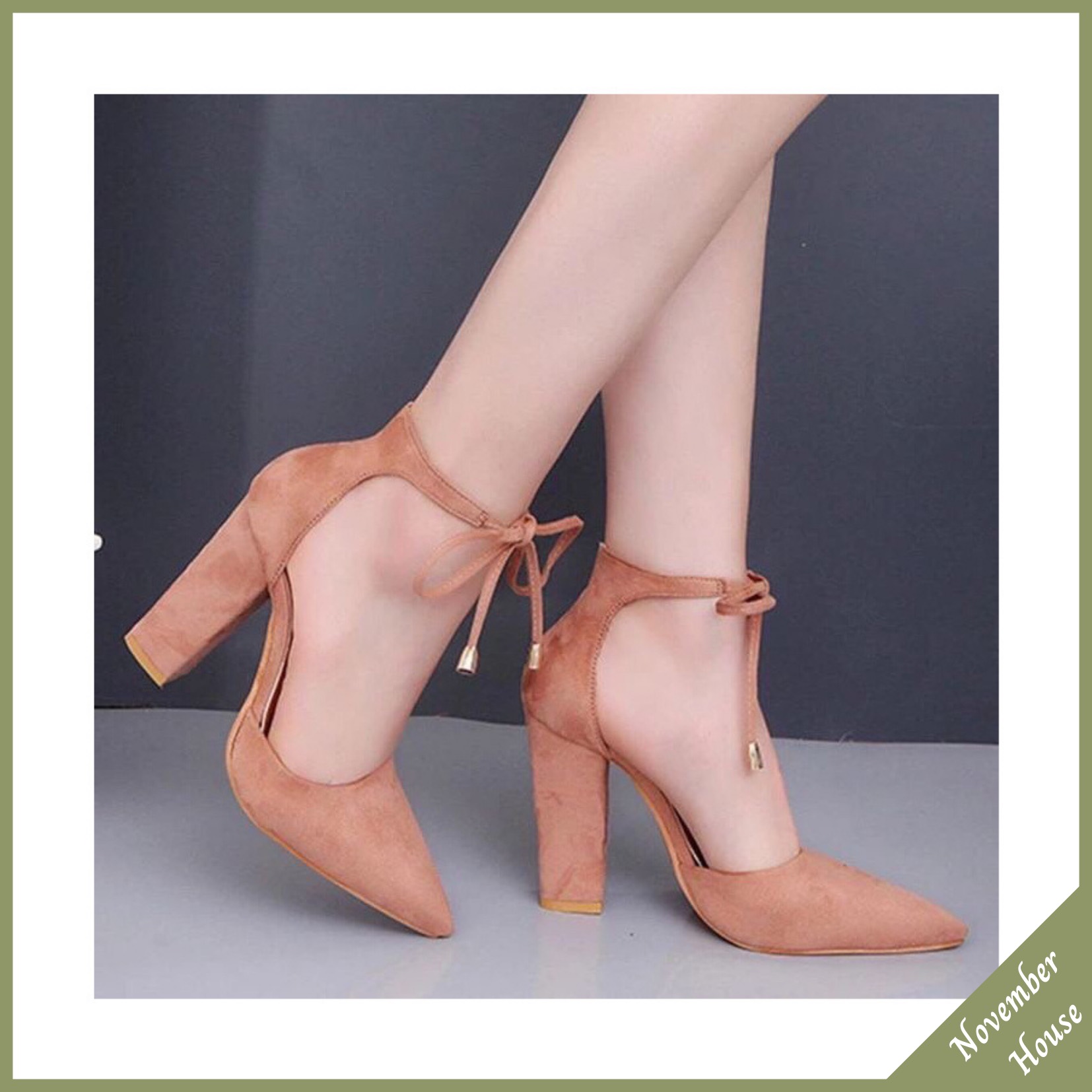 Giày cao gót sabo kiểu dáng gót bọc thô bền đẹp phối dây sandal cột nơ mẫu mới 2021, SB9, November High heels