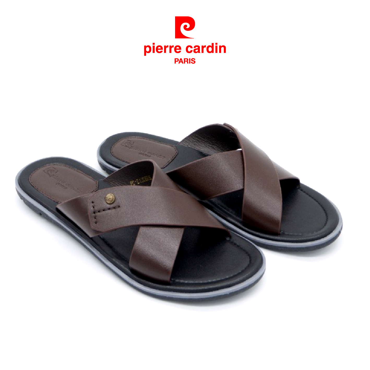 Dép nam quai chéo Pierre Cardin màu nâu PCMFWL 130