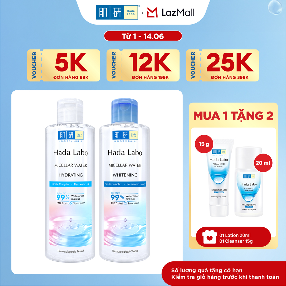 [VB] Bộ 2 Nước tẩy trang sạch sâu Hada Labo Micellar Water ( Nước tẩy trang sạch sâu dưỡng trắng 240 ml + Nước tẩy trang sạch sâu dưỡng ẩm 240 ml)