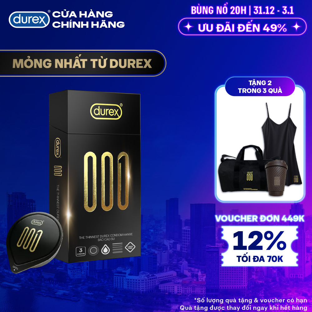  MỚI  Bao Cao Su Durex 001 Siêu Mỏng Hộp 3 Bao Mới Ra Mắt 