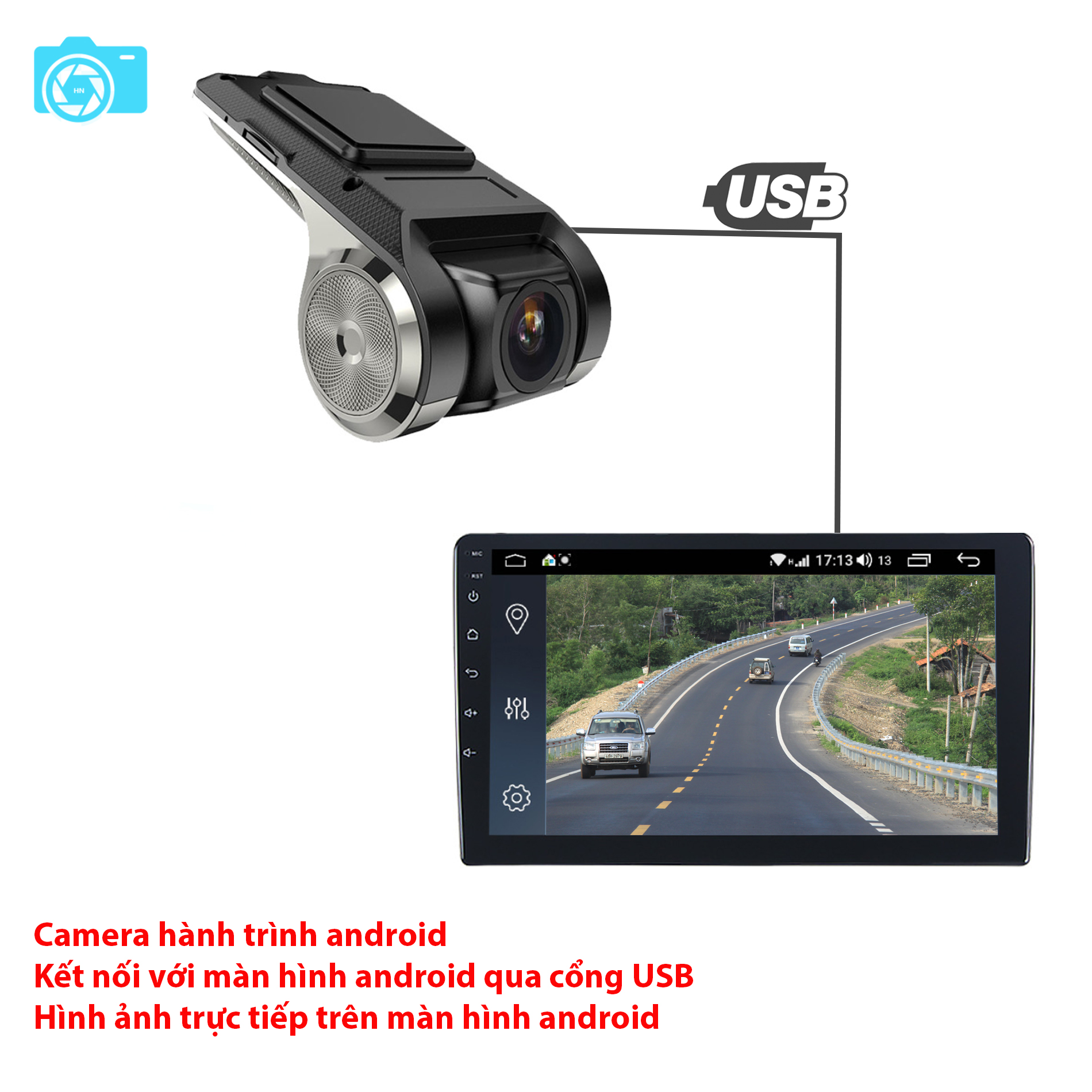 [Hỗ trợ lắp đặt tại Hà Đông] Camera hành trình tích hợp màn hình android, HD 1960x1080P, đầu kết nối USB, model F8HD