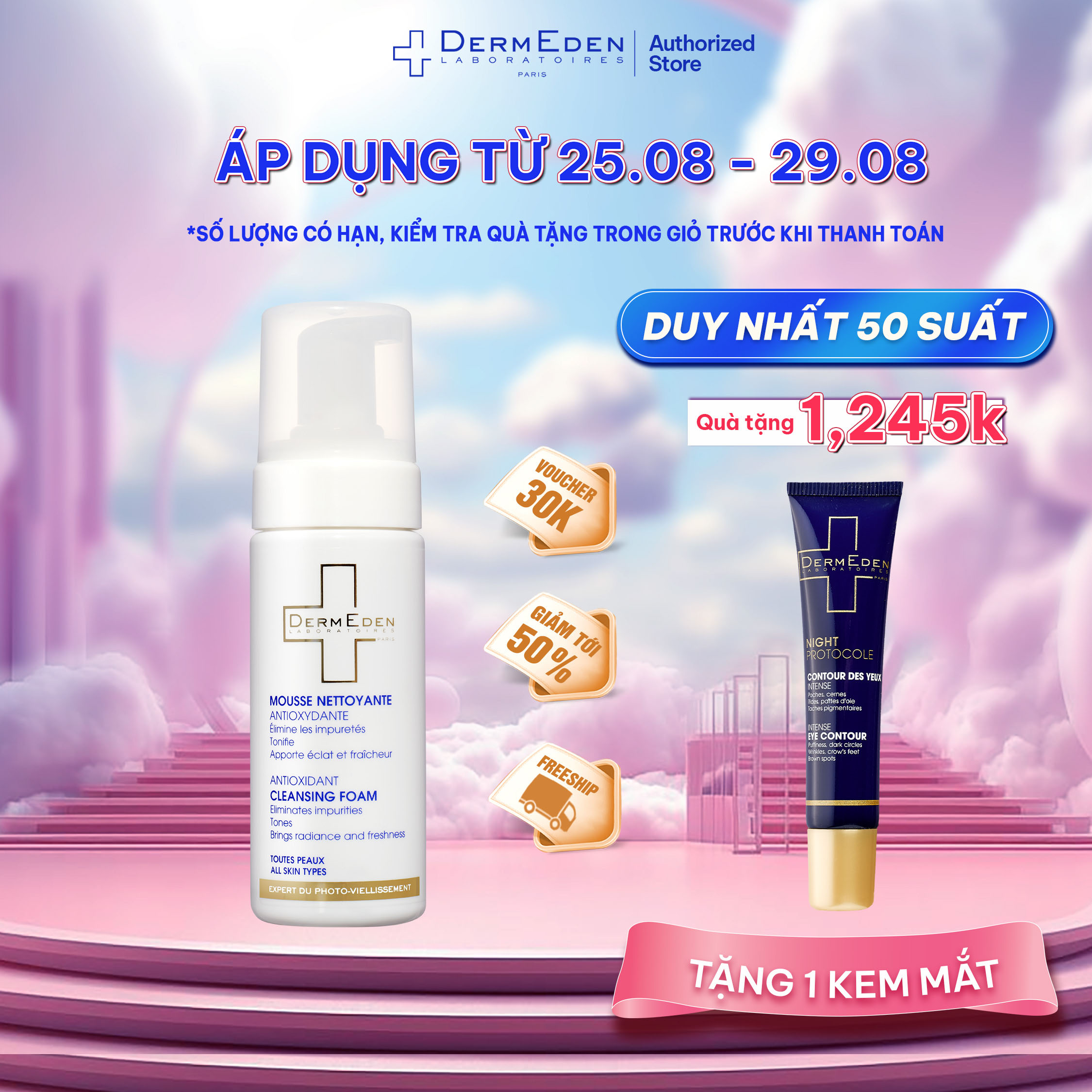 Sữa rửa mặt chống lão hoá da DermEden AntiOxidant Cleansing Foam 150ml