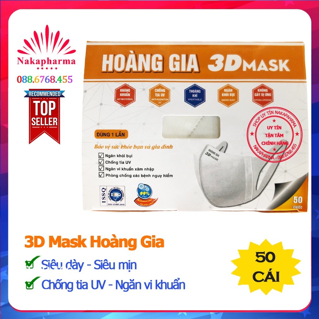 Khẩu Trang 3D Mask Hoàng Gia - Công Nghệ Dập Nhật Bản (50 cái/hộp) - Lọc vi khuẩn, mùi và bụi mịn, chống tia UV