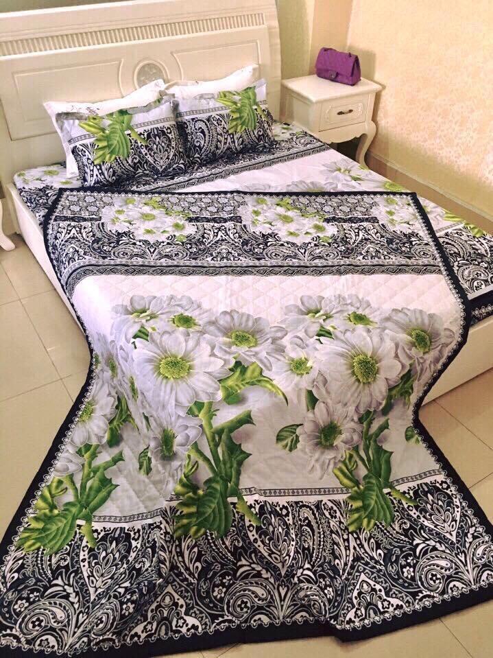 TRỌN BỘ CHĂN GA GỐI COMBO 5 MÓN ( 1 Drap + 2 Vỏ Gối Nằm + 1 Chăn Hè + 1 Vỏ Gối Ôm ) HOA CÚC 3D CỰC HOT